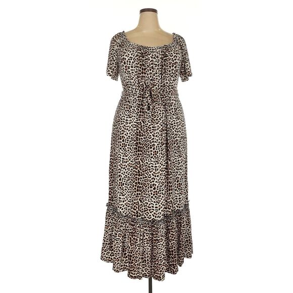 Avenue Dresses & Skirts - Avenue Women's Plus Size 18-20 Leopard Print Belted Midi Milkmaid Ruffle Dress
